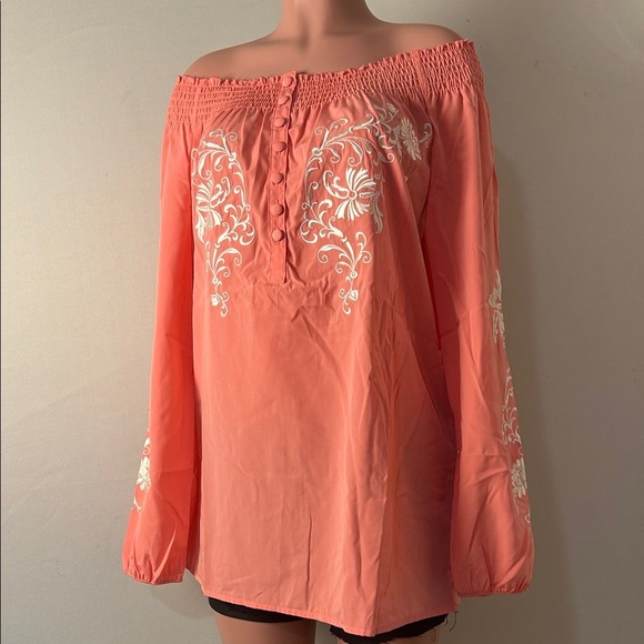 Woman Within Off -Shoulders Embroidered Peasant Top Tunic Size Medium New - Picture 2 of 11